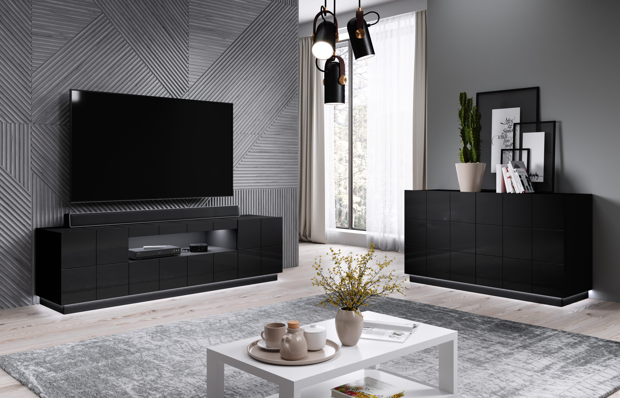 12 RTV + komoda 2D czarna na cokole