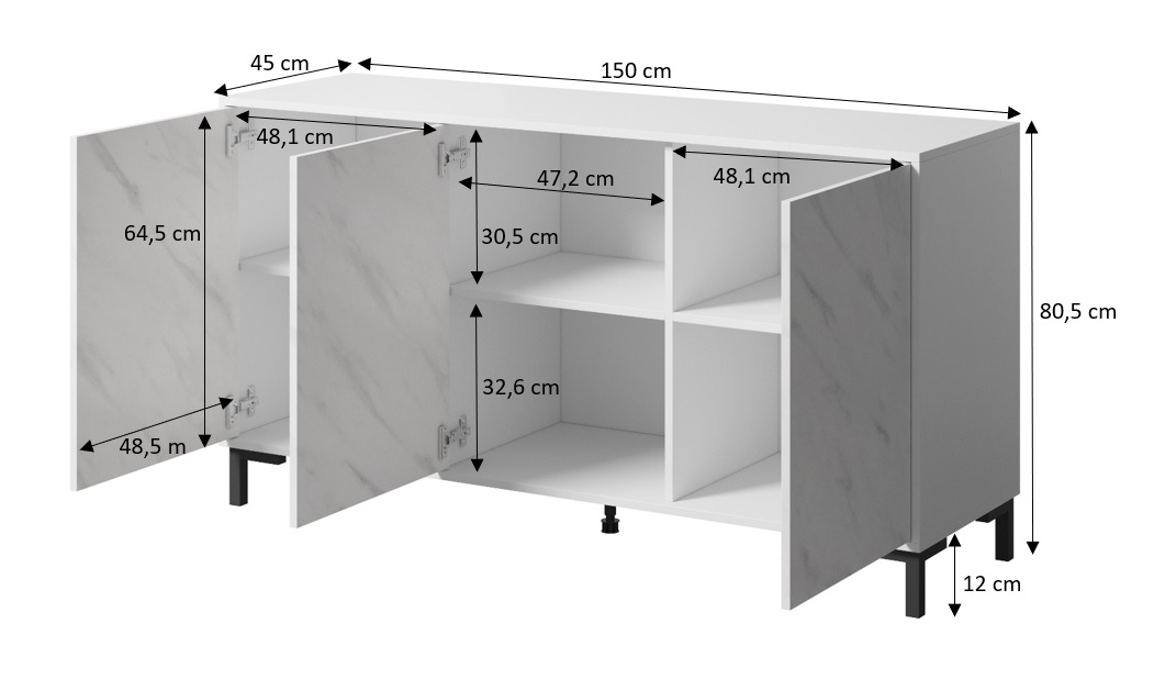 Komoda MARMO '150' 3D wymiary