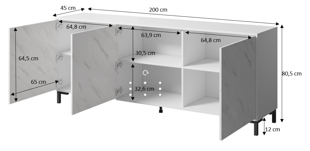 Komoda MARMO '200' 3D wymiary