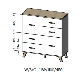 LOTTA komoda 110 2D4S wymiary zew
