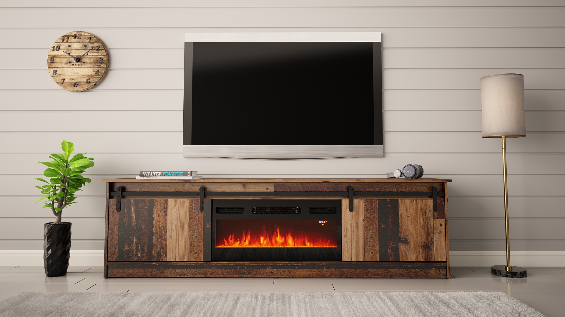 RTV GRANERO old wood z kominkiem czarnym