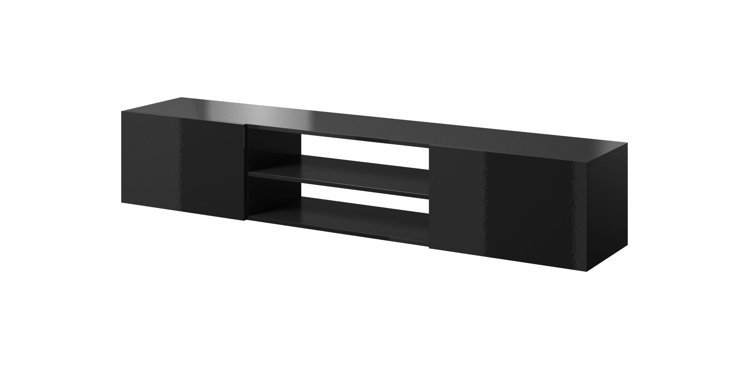 RTV SLIDE '200' K z półką czarny połysk białe tło