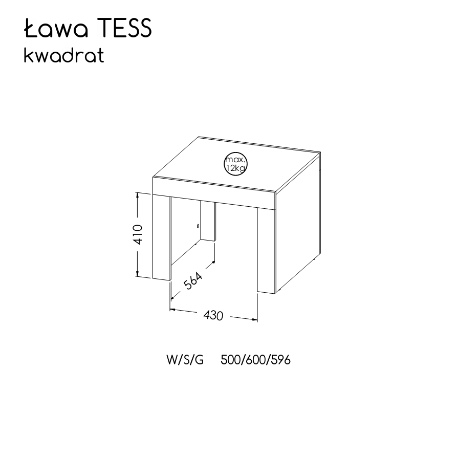 Tess - Ława kwadrat wymiary